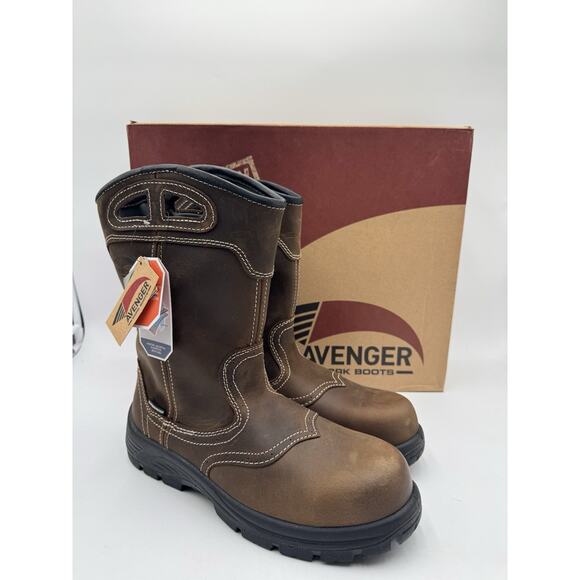 Avenger FRAMER WELLINGTON A7147 Women's NEW Safety Toe Pull-on Boots Brown Sz 11 - Picture 1 of 7